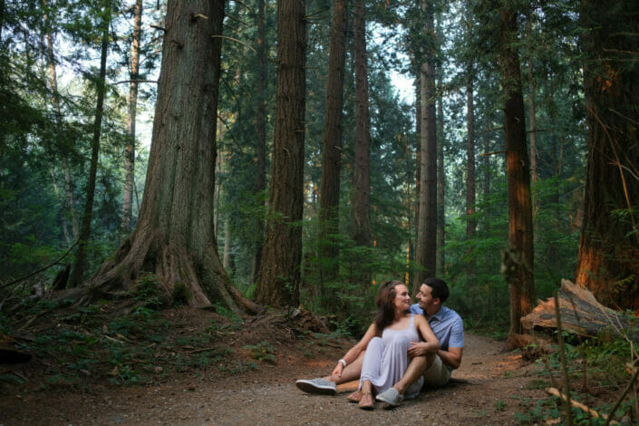 surprise proposal photos in Vancouver's pacific spirit park